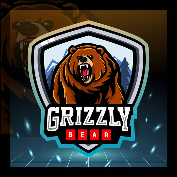 Mascotte Grizzly Design Del Logo Esport — Vettoriale Stock