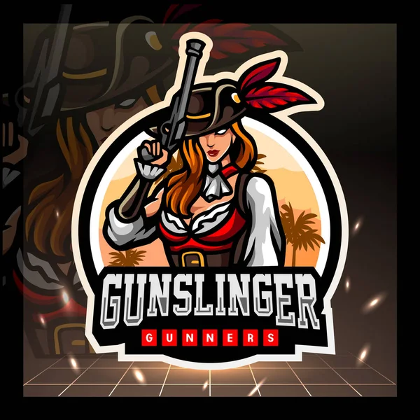 Mascote Gunslinger Design Logotipo Esport —  Vetores de Stock