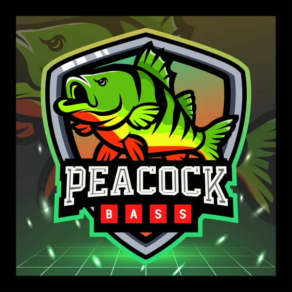 Peacock Bas Fisk Maskot Design Logotypen För Sport — Stock vektor