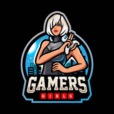 Oyuncu kızlar maskotu. esport logo tasarımı