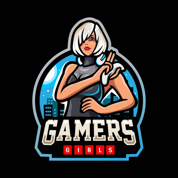 Gamer Meninas Mascote Design Logotipo Esport —  Vetores de Stock