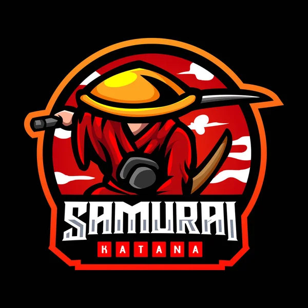 Samuray Maskotu Esport Logo Tasarımı — Stok Vektör