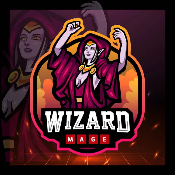 Büyücü Büyücü Maskotu Esport Logo Tasarımı — Stok Vektör