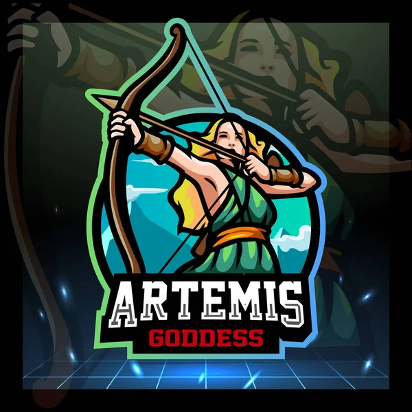 Artemis Tanrıça Maskotu Esport Logo Tasarımı — Stok Vektör