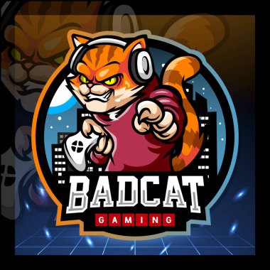 Kedi oyunu maskotu. esport logo tasarımı