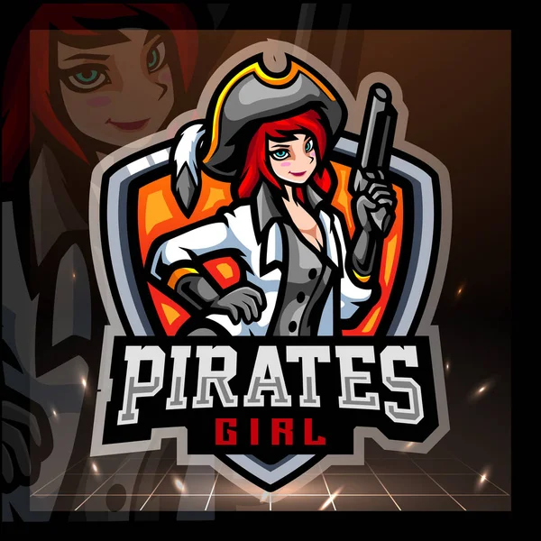 Piratenmeisje Mascotte Esport Logo Ontwerp — Stockvector