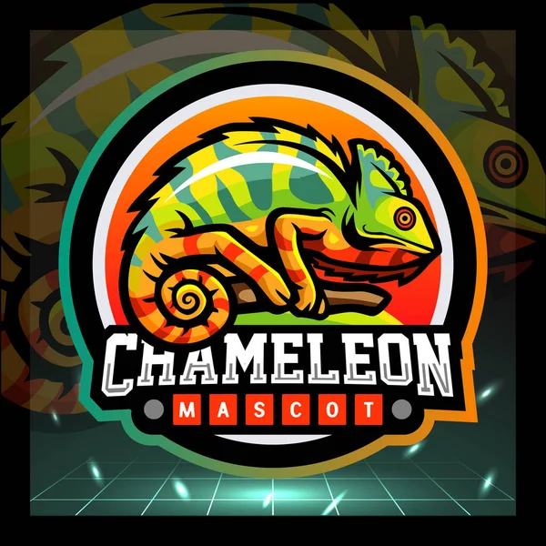Kameleon Mascotte Esport Logo Ontwerp — Stockvector