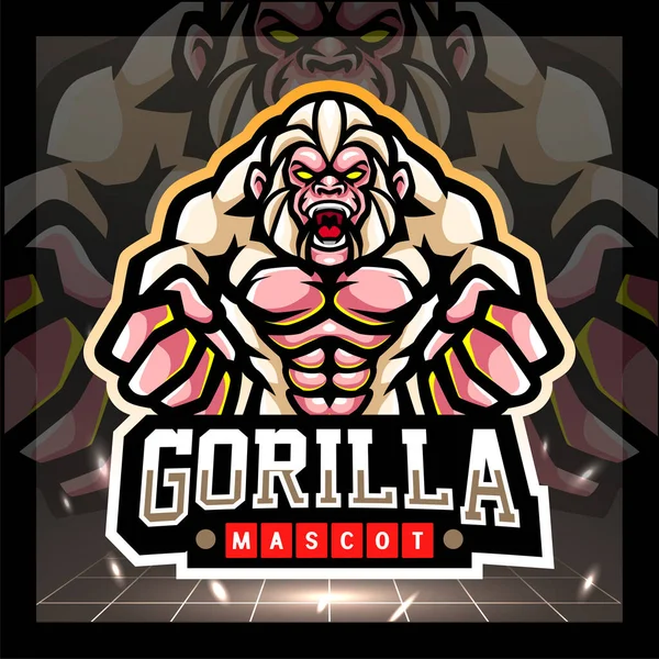Witte Gorilla Mascotte Esport Logo Ontwerp — Stockvector