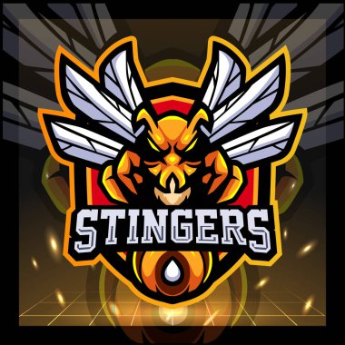 İğne arı maskotu. esport logo rozeti ve şablonu