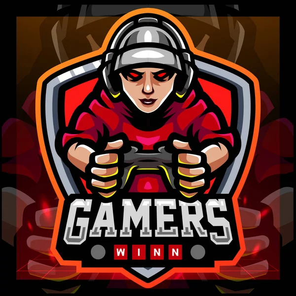 Gamer Esport Logotipo Mascote Design —  Vetores de Stock