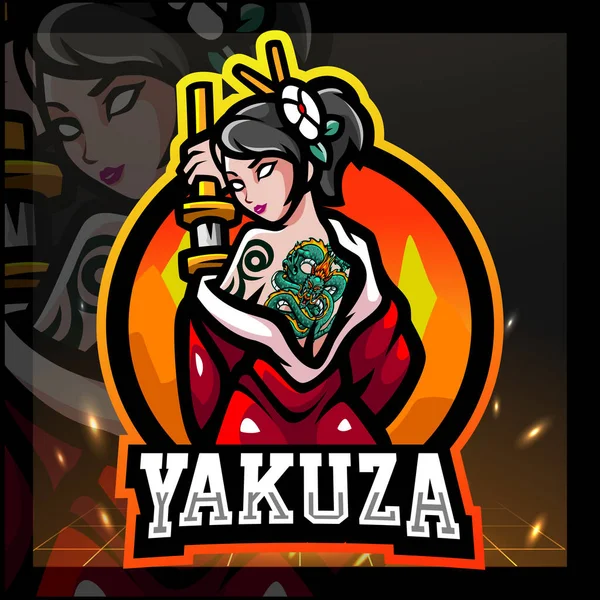 Yakuza Mascote Meninas Design Logotipo Esport —  Vetores de Stock