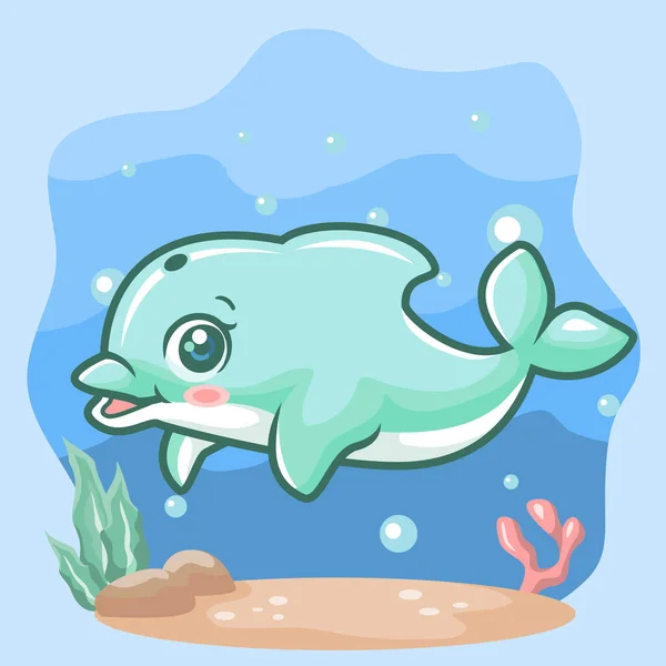 Illustration Dessin Animé Mignon Requin Dans Mer — Photo