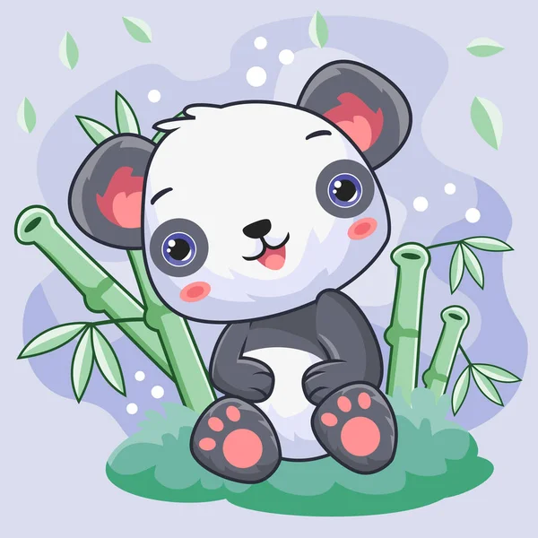 Cartoon Cute Panda Playing Bamboo Garden Isolated Beautiful Scenic Background — Stock Photo, Image