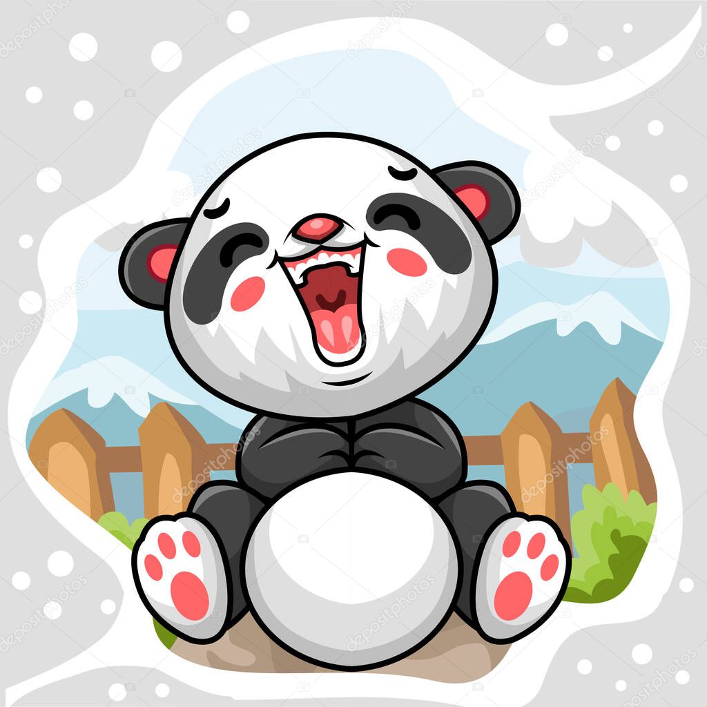 Cute little panda cartoon laughing out loud . Vector illustration