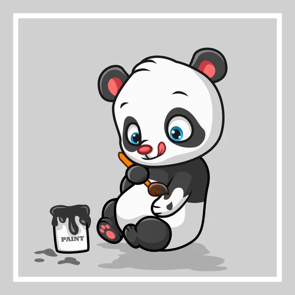 Kreskówkowa Mała Panda Maluje Jego Ciało Czarno Ilustracja Wektora — Wektor stockowy