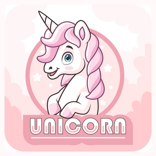 Cartoon Unicorno Mascotte Logo Distintivo — Vettoriale Stock