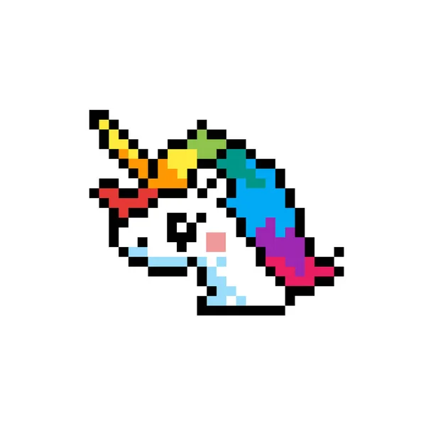 Pixel Art Cartoon Cat Unicorn Rainbow Tail Hair Pink Background — Archivo Imágenes Vectoriales