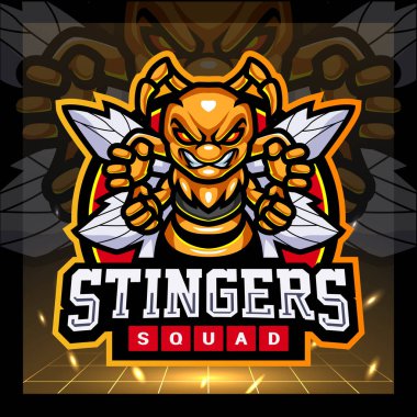 İğne arı maskotu. esport logo rozeti ve şablonu