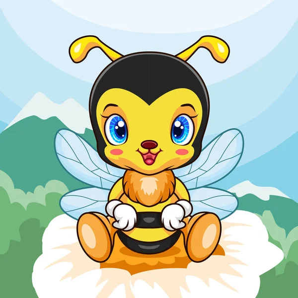 Cartoon Happy Bee Isolated Beautiful Scenic Background — Wektor stockowy