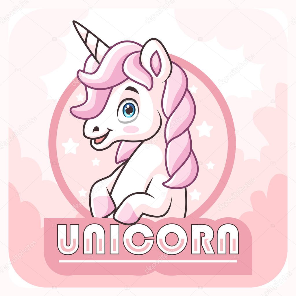 Cartoon unicorn mascot logo badge