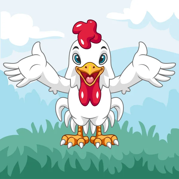 Cartoon Cute Rooster Having Fun Garden — Stock Vector