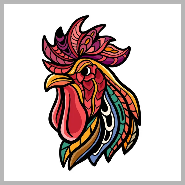 Rooster Head Zentangle Arts Isolated White Background — Stockvektor
