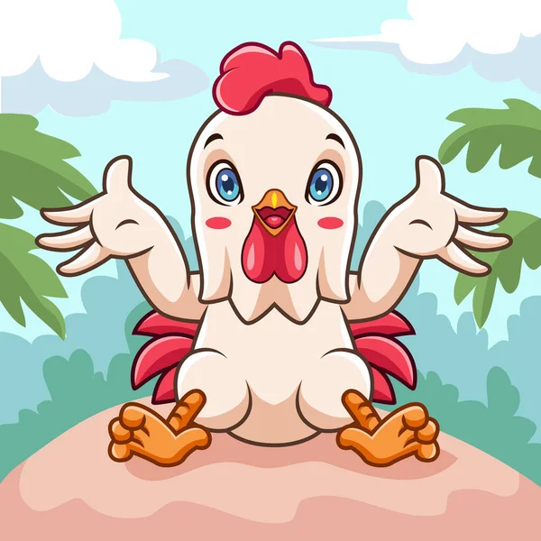 Cartoon Cute Rooster Having Fun Garden — Stockvektor