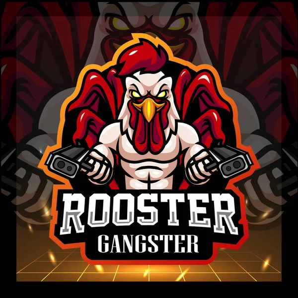 Rooster Gangster Mascot Esport Logo Design — Stock Vector