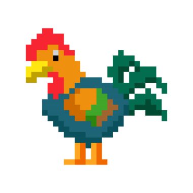 Green Rooster in pixel. illustration Rooster in pixel art