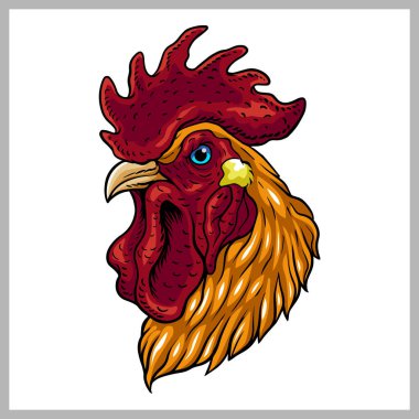 Realistic green rooster mascot drawing with full details