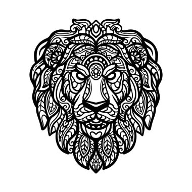 Aslan başı mandala sanatı beyaz arka planda izole