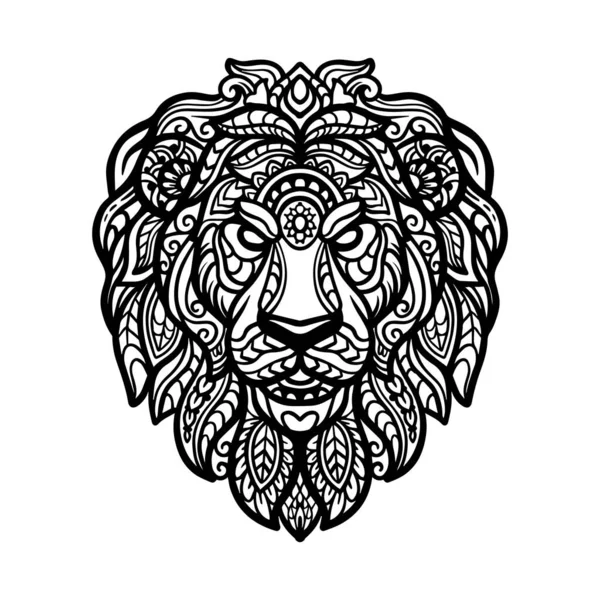 Löwenkopf Mandala Kunst Isoliert Auf Weißem Hintergrund — Stockvektor