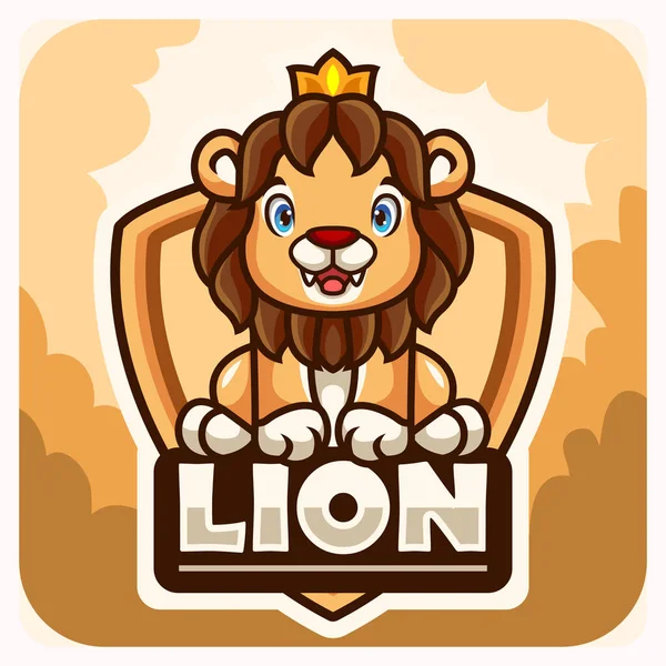Leuke Kleine Leeuwenmascotte Esport Logo Ontwerp — Stockvector