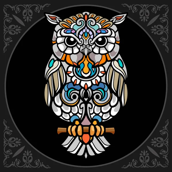 Hibou Coloré Oiseau Mandala Arts Isolé Sur Fond Noir — Image vectorielle