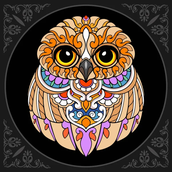 Hibou Coloré Oiseau Mandala Arts Isolé Sur Fond Noir — Image vectorielle