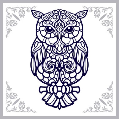 Baykuş mandala sanatı beyaz arka planda izole