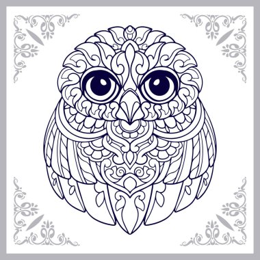 Baykuş mandala sanatı beyaz arka planda izole