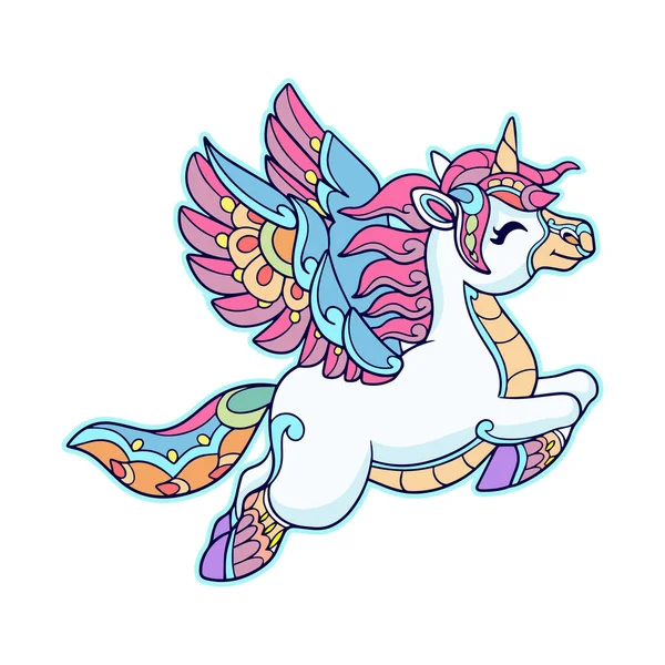 Colorido Lindo Unicornio Dibujos Animados Mandala Artes Aisladas Sobre Fondo — Vector de stock