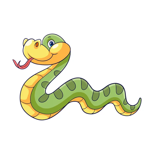 Beyaz arka planda şirin yeşil anakonda yılan çizgi filmi