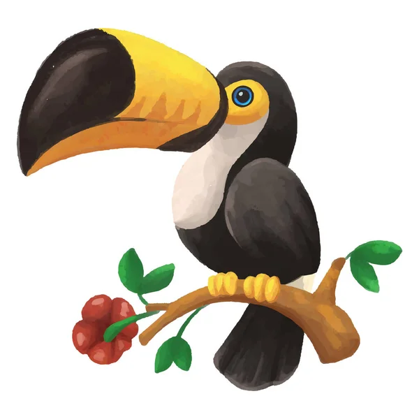 Dessin Animé Mignon Toucan Oiseau Aquarelle Art Isolé Sur Fond — Image vectorielle