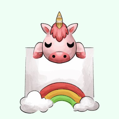 suluboya Tekboynuz karikatür çizimi beyaz arkaplanda izole edildi