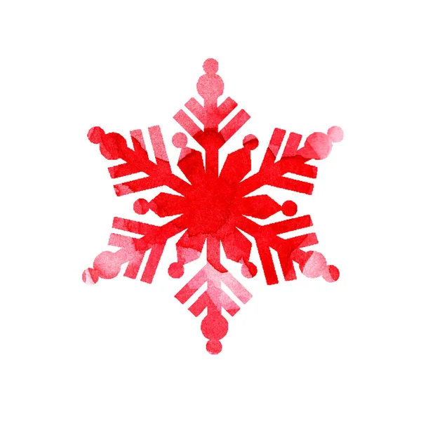 Watercolor Painting Red Silhouette Snowflake Merry Christmas Happy New Year — Stock Photo, Image