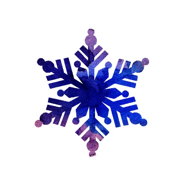 Акварельная Живопись Сиреневый Синий Силуэт Снежинки Рождеством Новым Годом Зимняя — стоковое фото