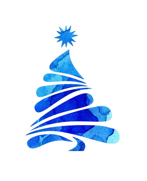 Aquarell Gemälde Weihnachtsbaum Blaue Silhouette Weihnachtsbaum Zum Erstellen Von Weihnachts — Stockfoto