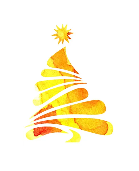 Watercolor Painting Christmas Tree Yellow Silhouette Christmas Tree Creating New — Stock Photo, Image
