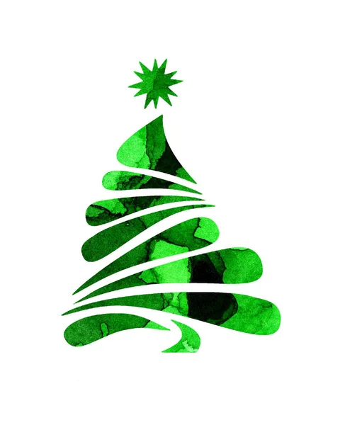 Aquarellmalerei Weihnachtsbaum Grüne Silhouette Weihnachtsbaum Zum Erstellen Von Neujahrs Und — Stockfoto