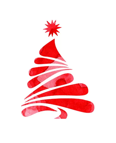 Aquarell Gemälde Weihnachtsbaum Rote Silhouette Weihnachtsbaum Zum Erstellen Von Neujahrs — Stockfoto