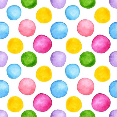 Colorful watercolor round paint stains pattern, pixelated dots illustration, design elements, text background. Seamless repeating print of watercolor stains in the form of a circle, brush strokes, strokes. The brush is drawn with a dotted pattern.