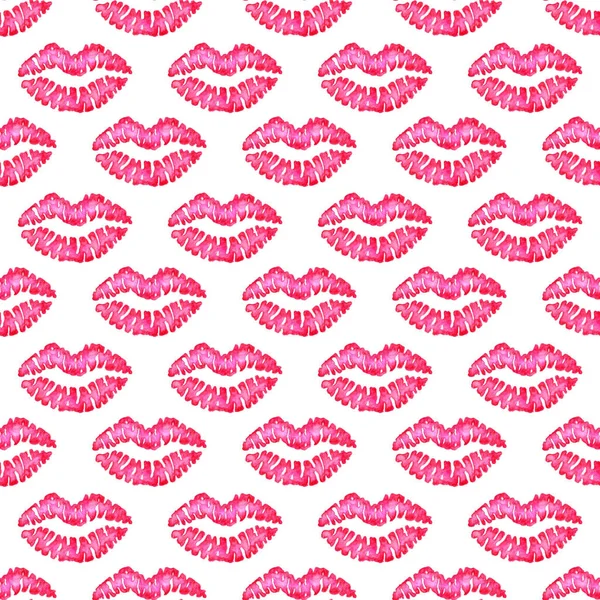 Watercolor Pattern Pink Lips Seductive Mouth Seamless Allover Print Air — стоковый вектор