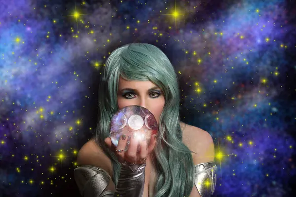 Psychic Blue Hair Crystal Ball — Stock Photo, Image